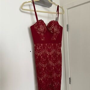 Bebe Red and Cream Satin Lined Dress
